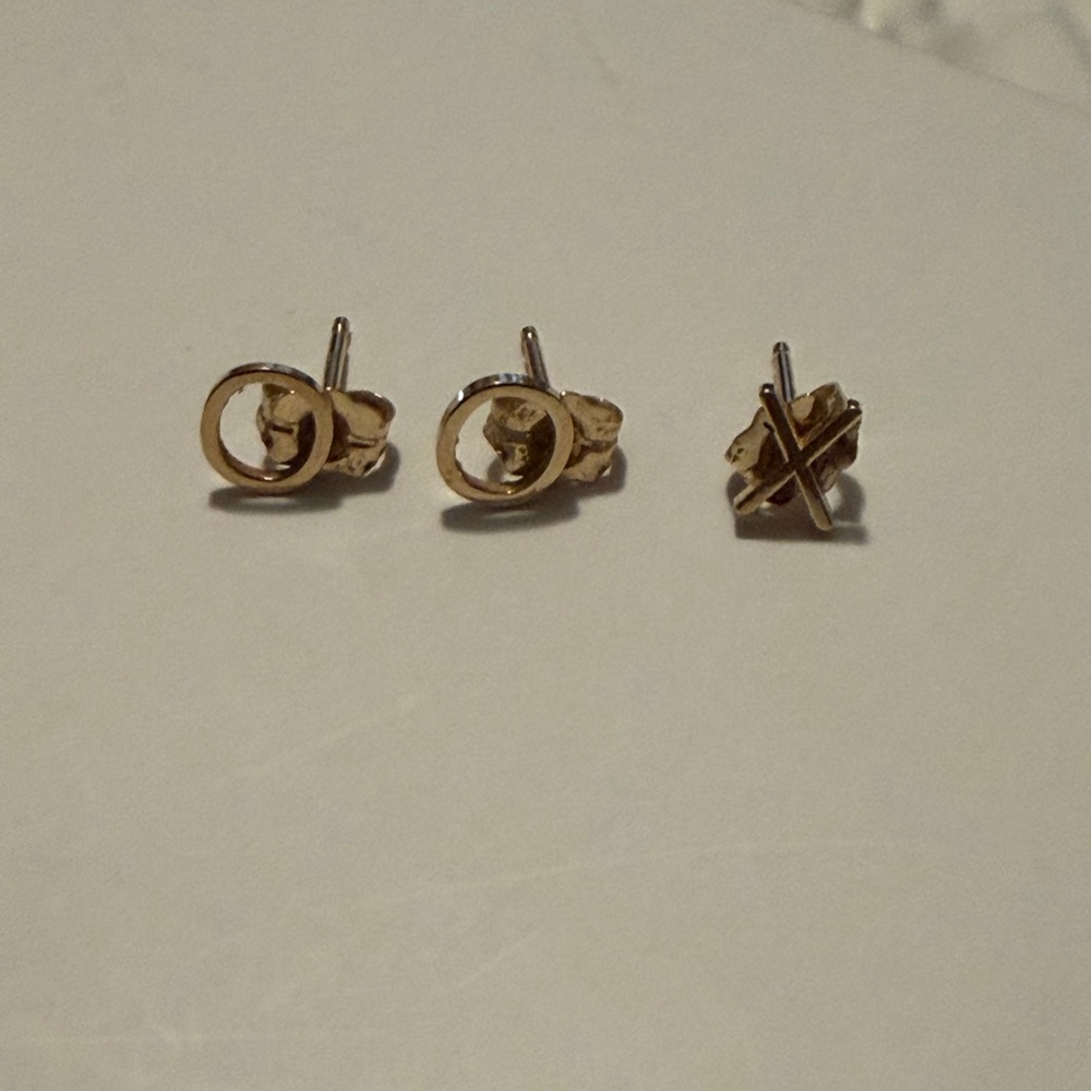 Maya Brenner 14K Yellow Gold Stud Earrings Set Letters O O X 3 Earrings!
